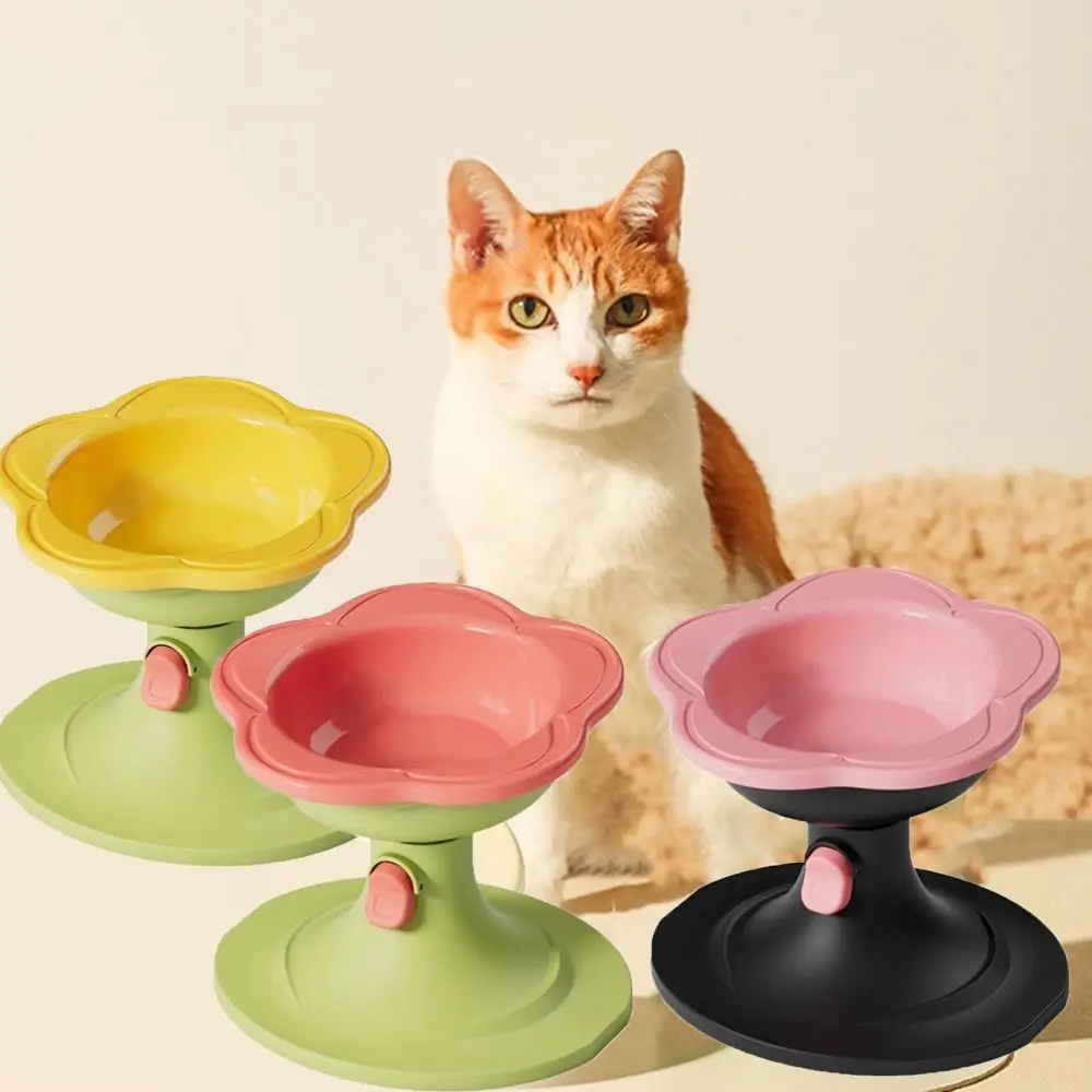 

Ceramic Flower Shaped Cat Bowl Tilted Angle Neck Protection Elevated Pet Bowl Non-Slip Adjustable Height Dog Bowls