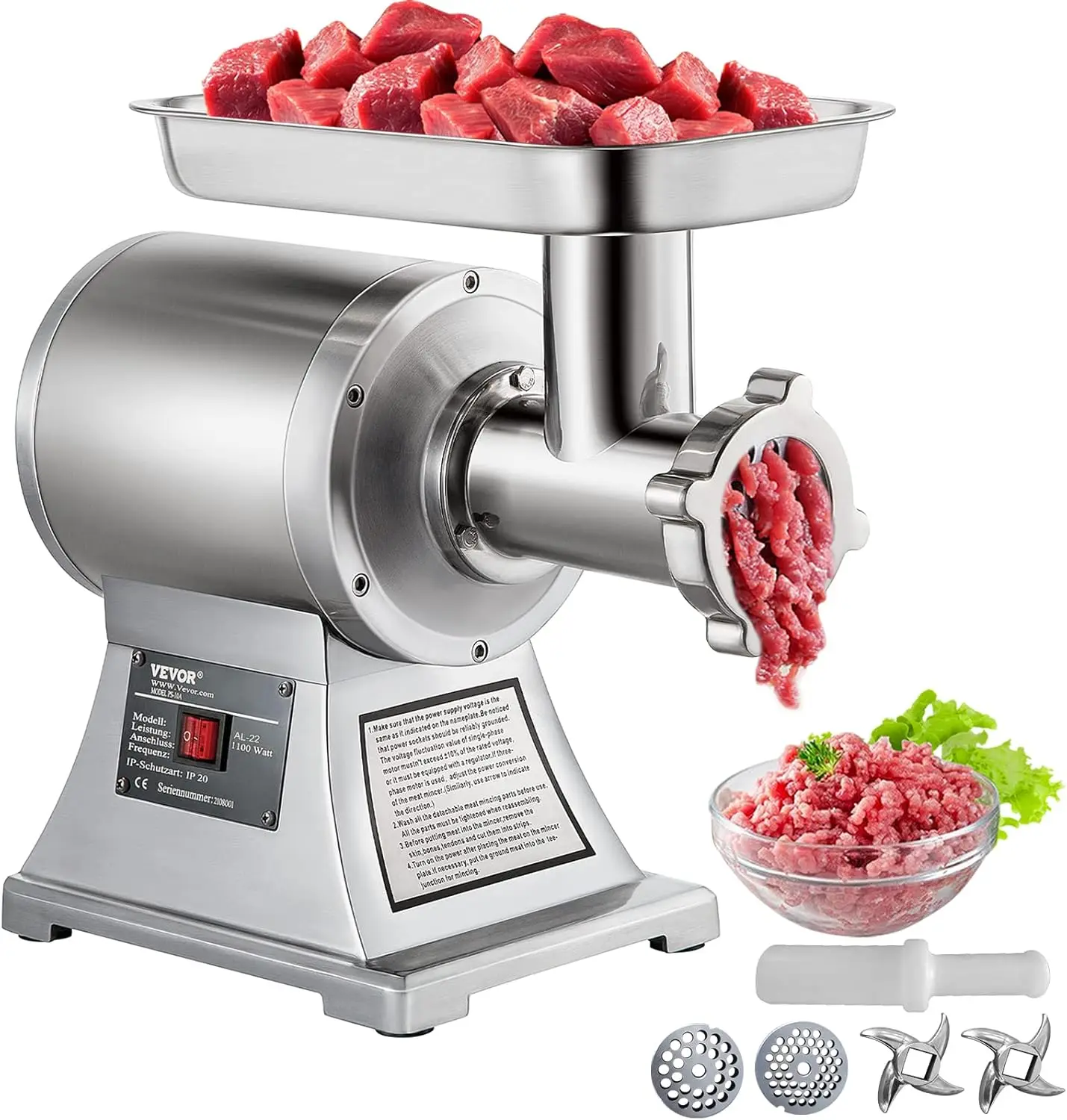 Commercial Meat Grinder, 550LB/h 1100W Electric Meat Mincer, ETL Approved Heavy Duty Industrial Meat Mincer Machine