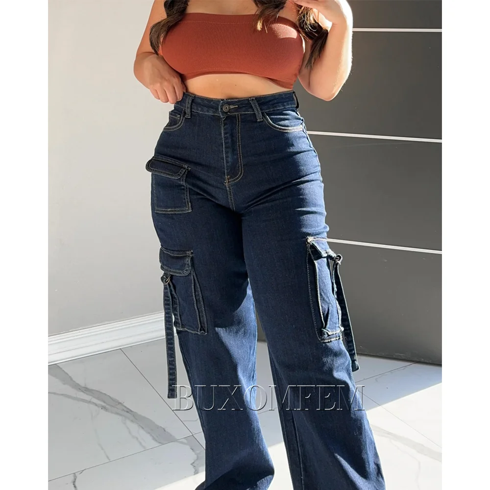 High Waisted Loose Multi-Pocket Cargo Pants Daily Unique Stylish New Women Versatile Simple Denim Pants 2024 Soft Fashion Jeans