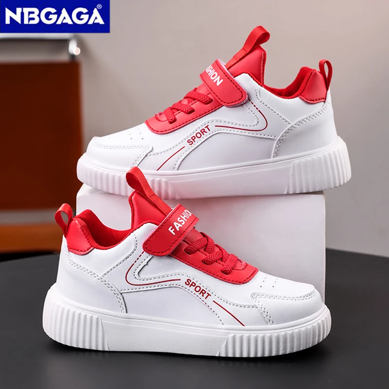 Children's School White Spring Autumn Boy's Anti Slip Sports Shoes Lightweight Comfortable Leather Flat Walking Sneakers