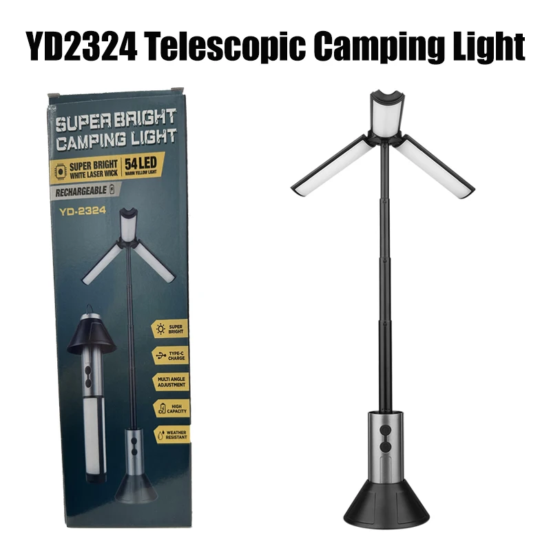 ESMARTER Tragbarer Teleskop-Suchscheinwerfer, zusammenklappbar, LED-Taschenlampe, 3-köpfig, wiederaufladbar, für den Außenbereich, Autoreparatur, Arbeiten, Camping, Zeltlicht 3