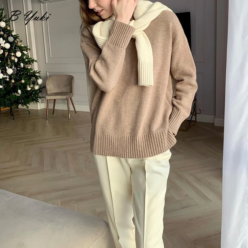 Blessyuki Oversized Knitted Cashmere Pullover Sweater Women 2023 New Basic Loose O Neck Soft Warm Sweaters Female Simple Jumper