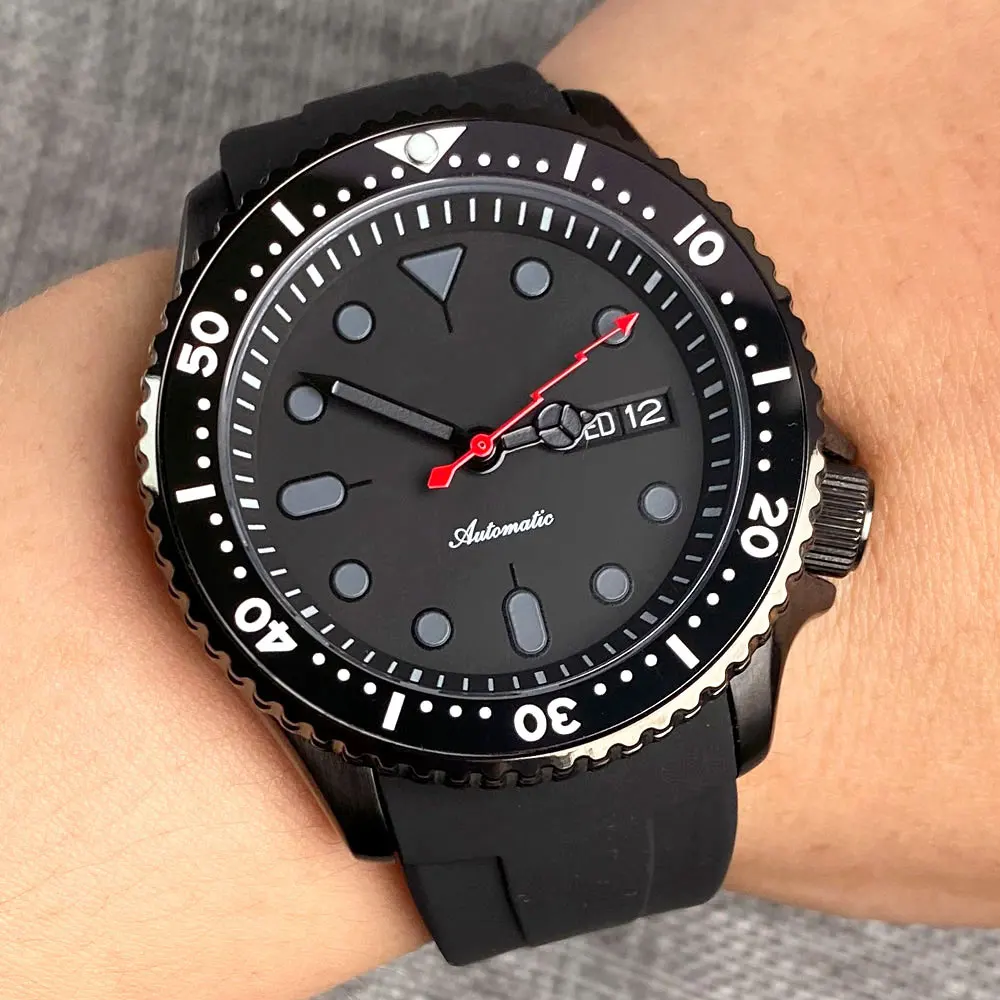 20ATM Diving Tandorio 41mm Japan NH36A Automatic Black PVD Case Mens Watch Sapphire Glass Luminous Rubber Strap Rotating Bezel