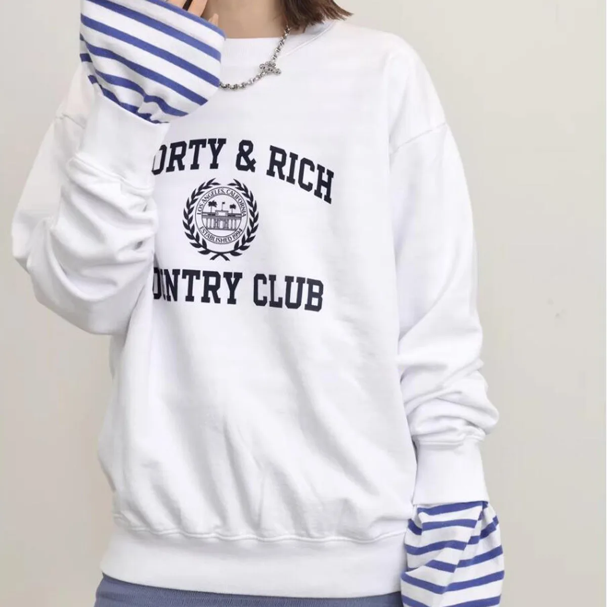 

Vintage Style Country Club Printing Cotton Crewneck Pullovers Autumn Women Fashion Oversize Casual Sweatshirts 90's Jumpers