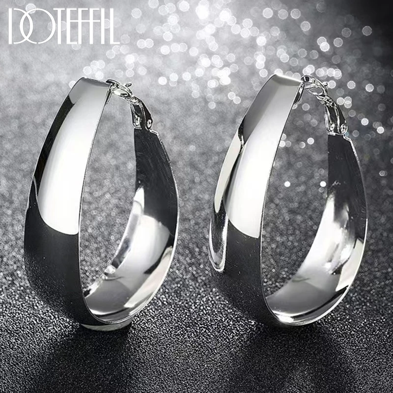 DOTEFFIL 925 Sterling Silver Round Smooth Egg Noodle Earrings Women Party Gift Fashion Charm Wedding Engagement Jewelry