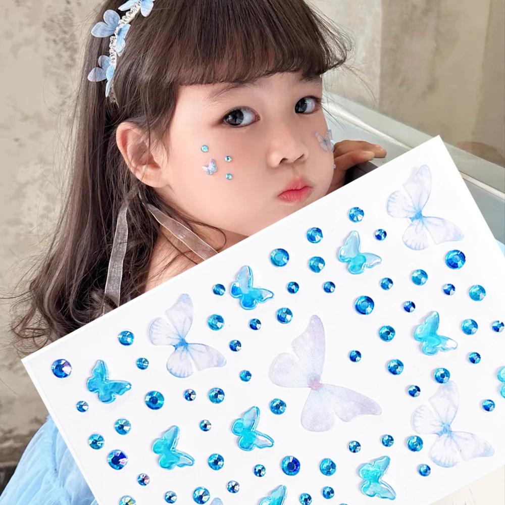 

1pcs 3D Butterfly Crystal Diamond Face Sticker Cute Girl Self-Adhesive DIY Facial Temporary Tattoos Stickers for Festival Makeup