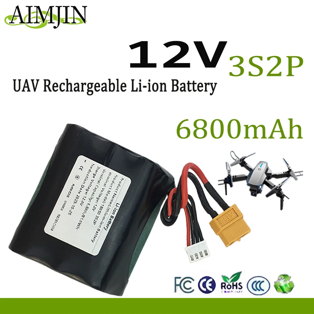 

3S2P 12V 6.8Ah 12.6V High Capacity UAV Rechargeable Li-ion Battery For Various RC Airplane Quadrotor XH2.54-4P XT60