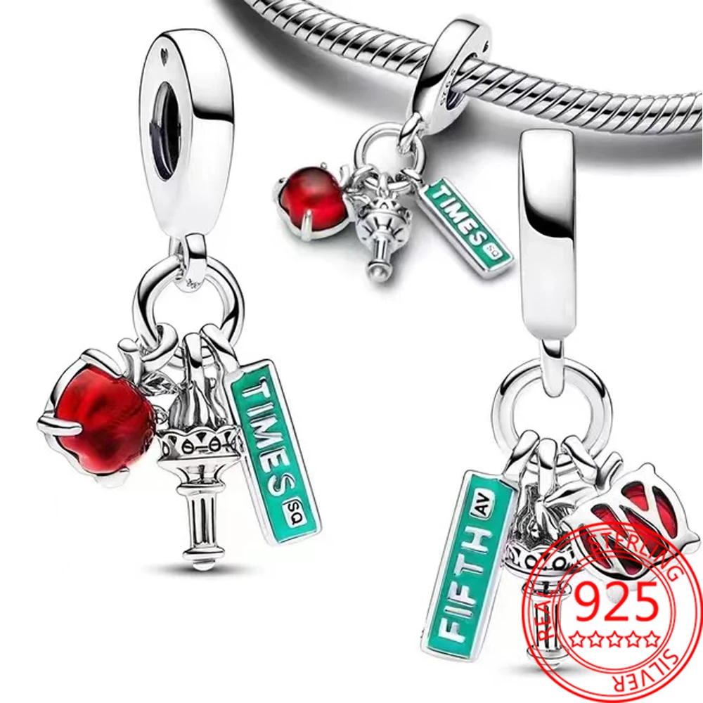 Lucky 925 Sterling Silver Red Lighthouse&Ladybug&Christmas Gingerbread Man&Elk Dangle Charm Fit DIY Bracelet Blessing Gift