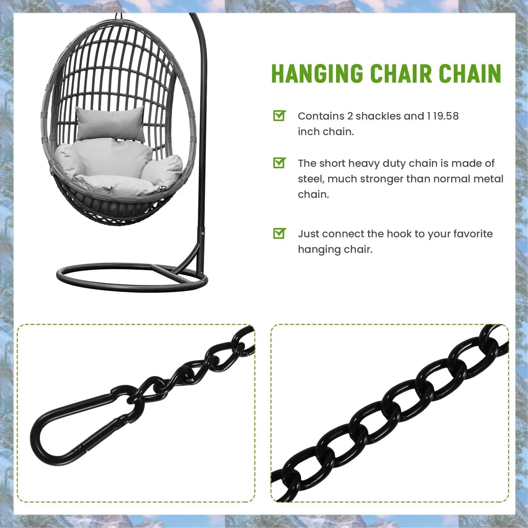 

Best Of 2025-Steel Hanging Chair Chain With 2 Carabiners, Heavy Duty Porch Swing Hammock Chain Kit,For Hammock Swings(66Cm)