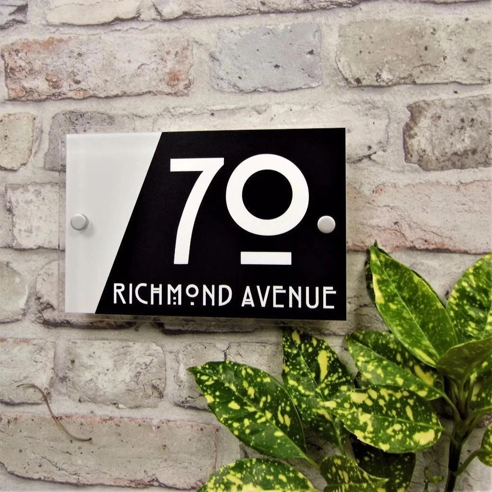 Customized Modern House Door Number Plaque Address SIGN GLASS ACRYLIC EFFECT Name