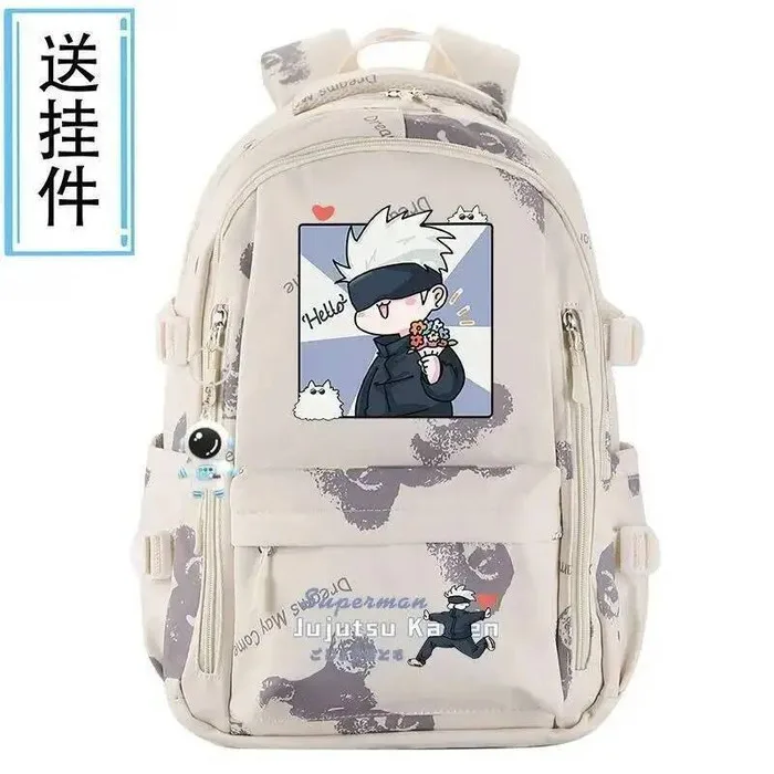 حقائب مدرسية للطلاب من Jujutsu Kaisen شبكية قابلة للتنفس باللون الأسود والأبيض حقائب ظهر Mochilas ذات سعة كبيرة لعبة الرسوم المتحركة