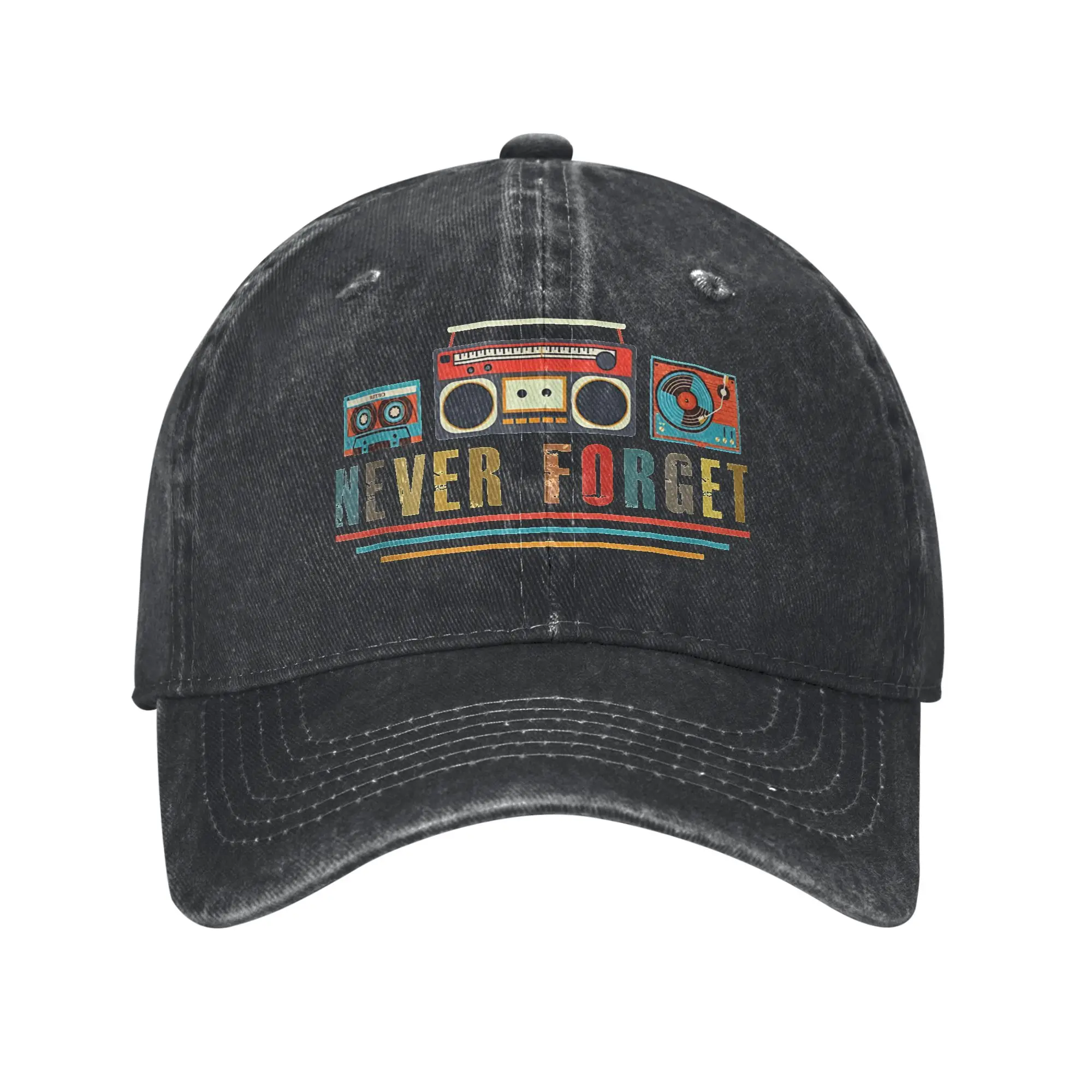 Retro Retro 80s Music Tape Never Forget Tank Baseball Caps for Men Women Distressed Washed Snapback Cap Outdoor Running Hats Cap