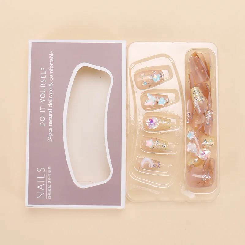 24pcs/set Cute Kawaii Press Nails Artificial Press on Nails Summer French False Nails with Glue Set Medium Yellow Medium Long