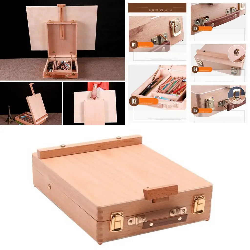 Wooden Art Easel Box Desktop Easel for Drawing for Beginner Painters Adult