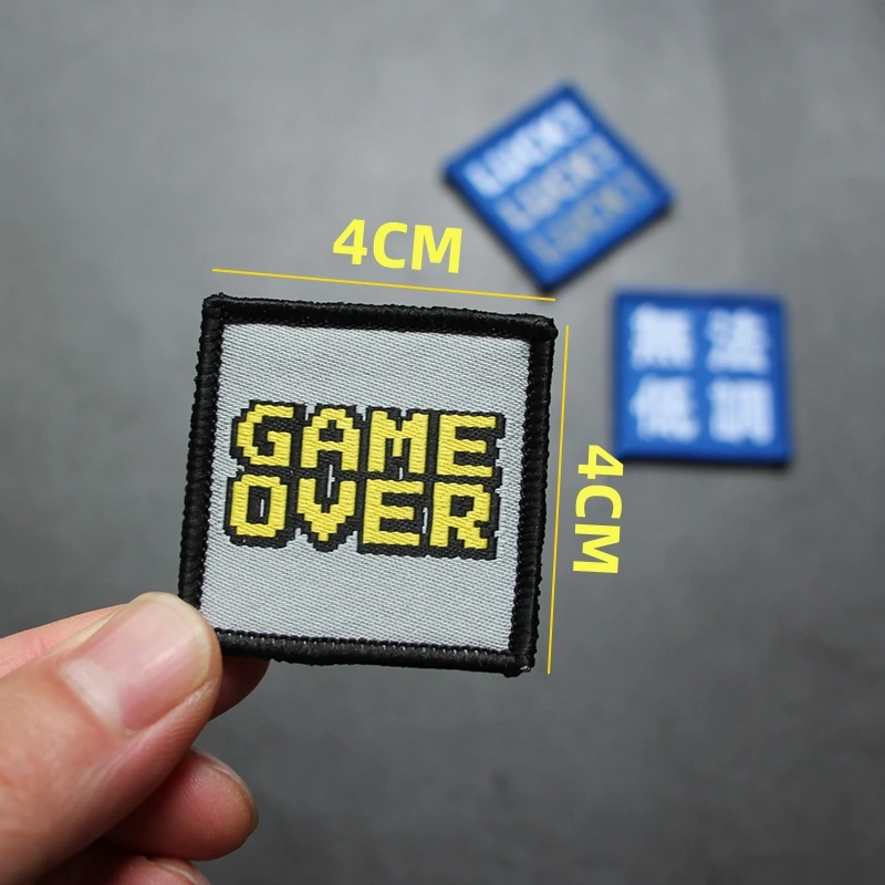 Square 4 Cm Mini Morale Badge Mark Hook and Loop Patch Game Over LUCK Tactical Backpack DIY Cute Armband Stickers