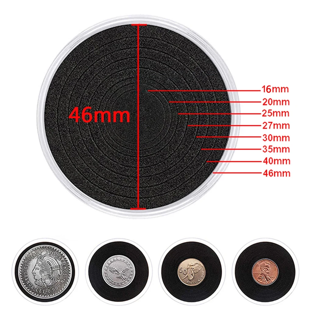 10PCS Transparent Plastic Coin Capsule Case Storage Holder with Black Gasket for 16/20/25/27/30/35/40/46mm Dia. Coin Organizer