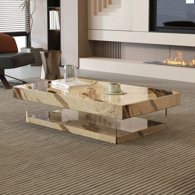 

Modern Double-Layer Sintered Stone Coffee Table Rectangular Italian Minimalist Center Table for Luxury Living Room Decor