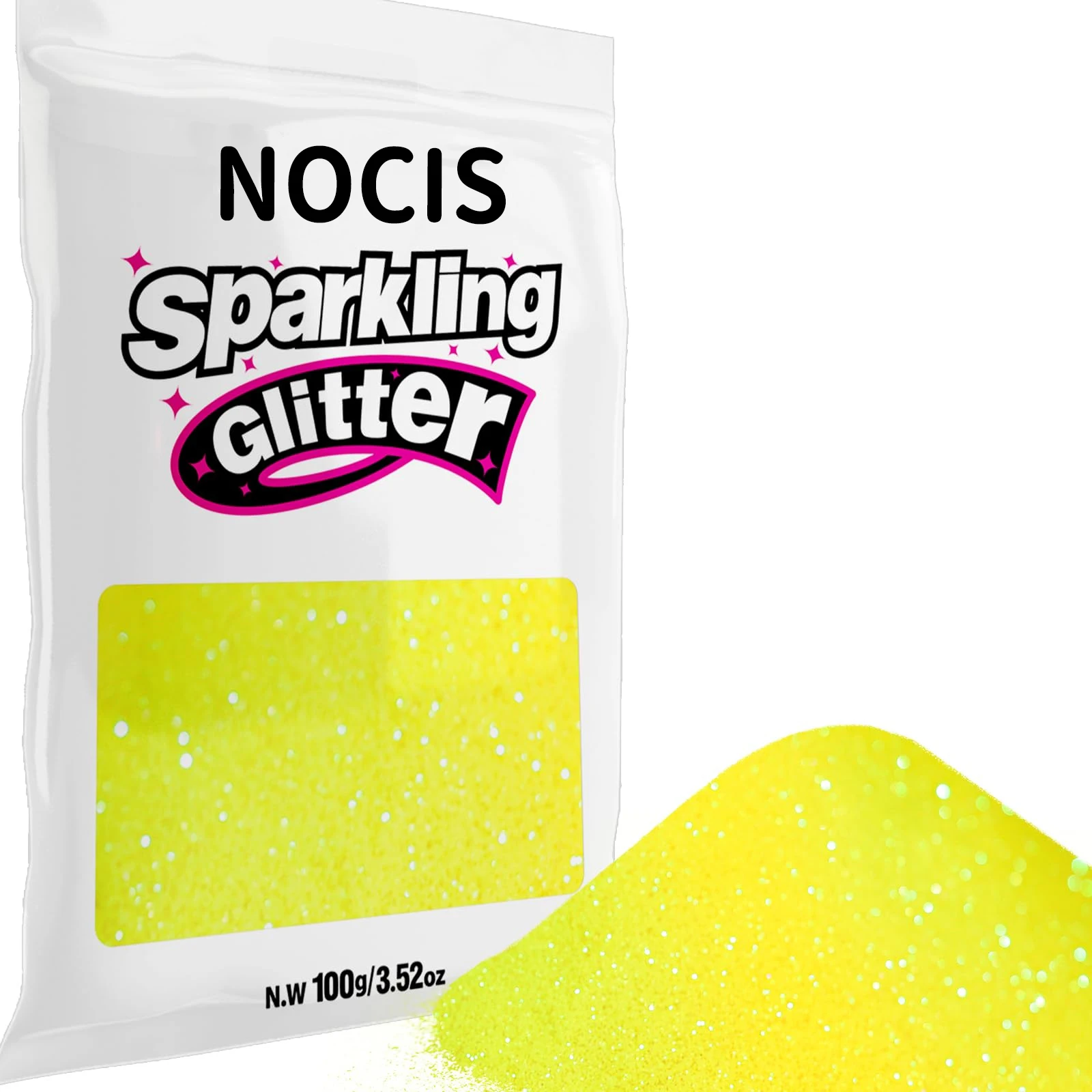 NOCIS 100g/3,5 Oz Schillernder gelber feiner Glitzer |   Nicht verfärbendes Laserpulver für Bastelarbeiten, Harz, Schmuck, Schlüsselanhänger, Blumen