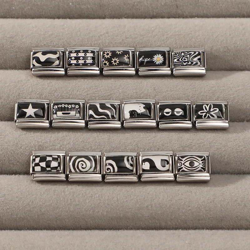 1 قطعة عيون سوداء نجمة القلب الزهور القطط السحر الإيطالي صالح 9 مللي متر الفولاذ المقاوم للصدأ النساء سوار الموضة هدايا مجوهرات ذاتية الصنع #5