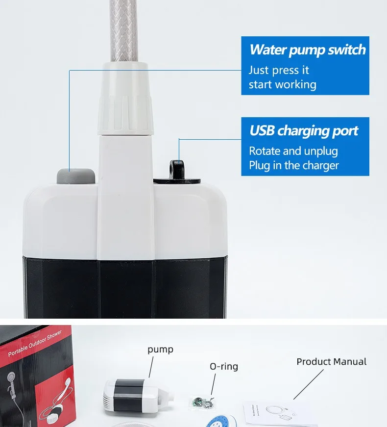 Outdoor Portable Camping Shower USB Rechargeable Electric Shower Pump for Camping Car Washing Gardening Pet Cleaning