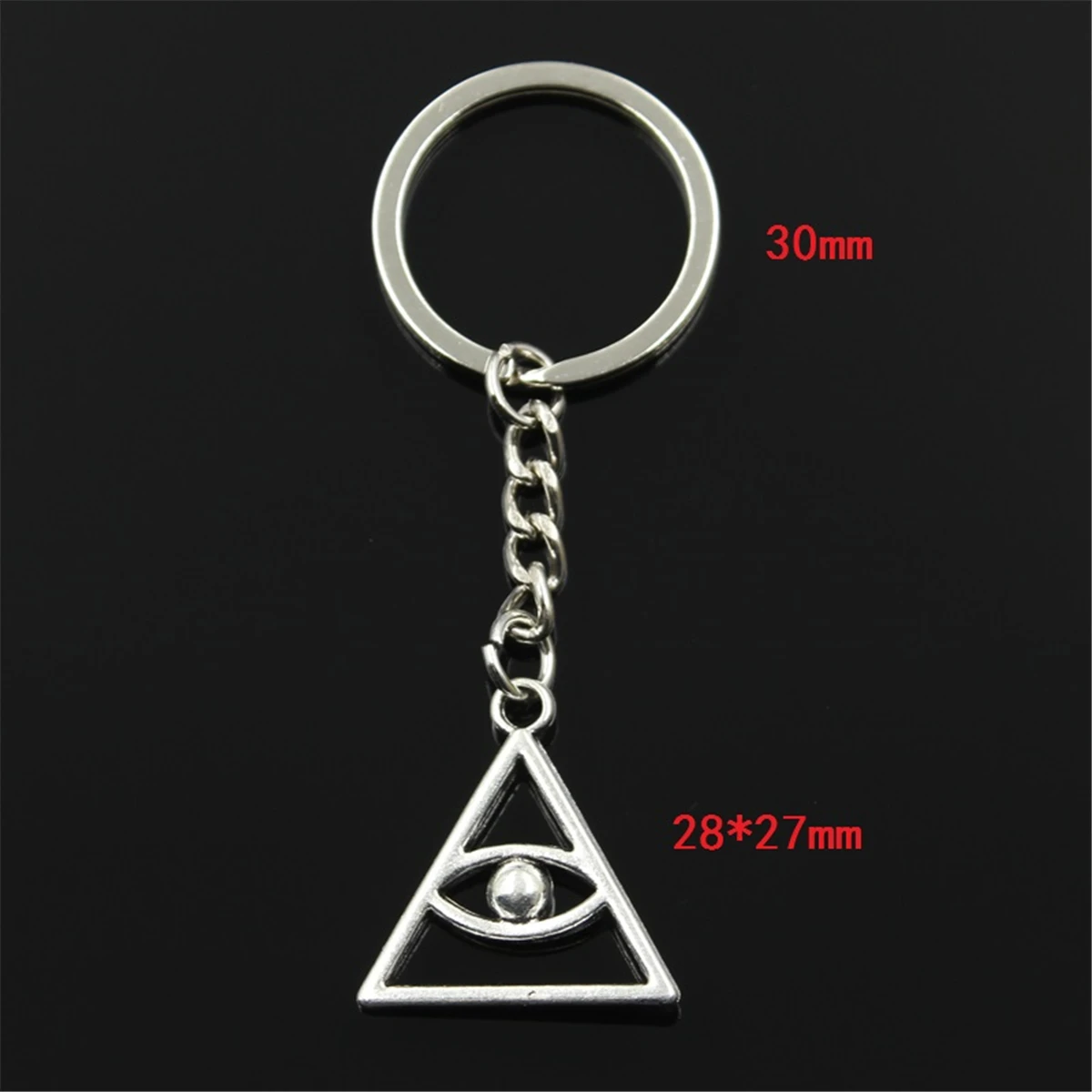 New Fashion Men 30mm Car Keychain DIY Metal Holder Chain Vintage Deathly Hallows Death Eye 28x27mm Silver Color Pendant Gift