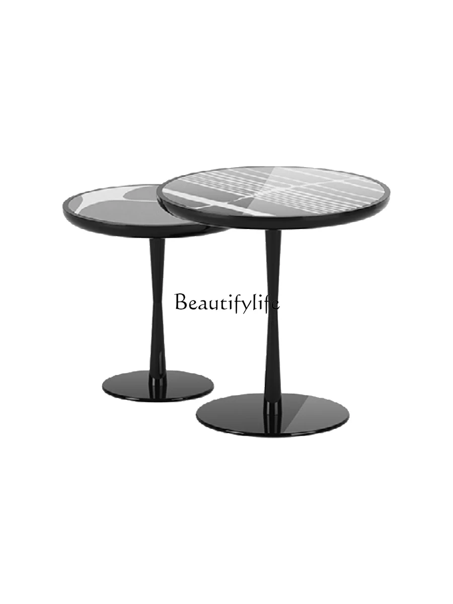 

Round Italian Small Coffee Table Living Room Stainless Steel Solid Wood Corner Table Light Luxury Small round Table