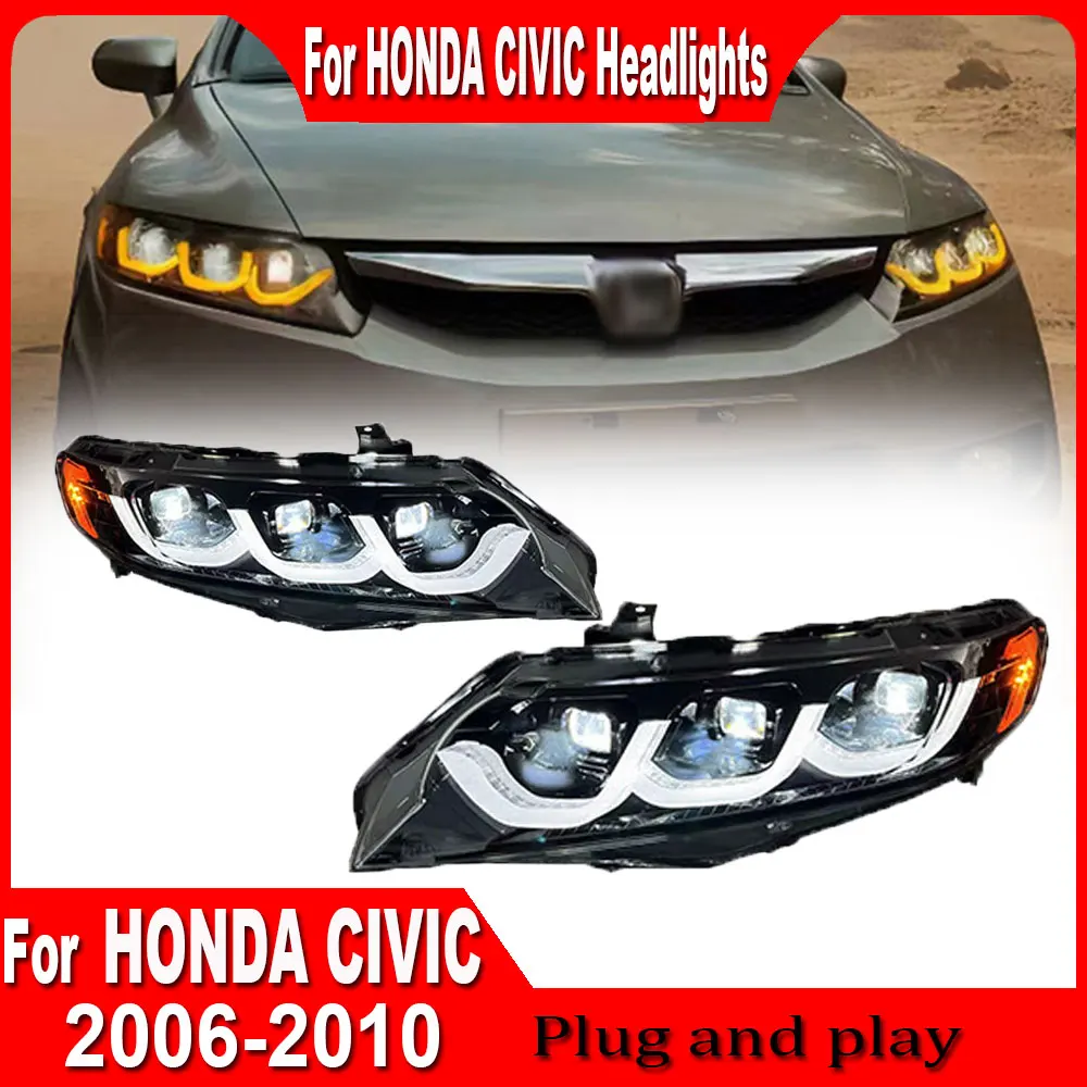 Lights For Honda Civic 8th 2006 2007 2008 2009 2010 2011 Headlight LED Projector head Lamp Daytime Running Light  Accessories