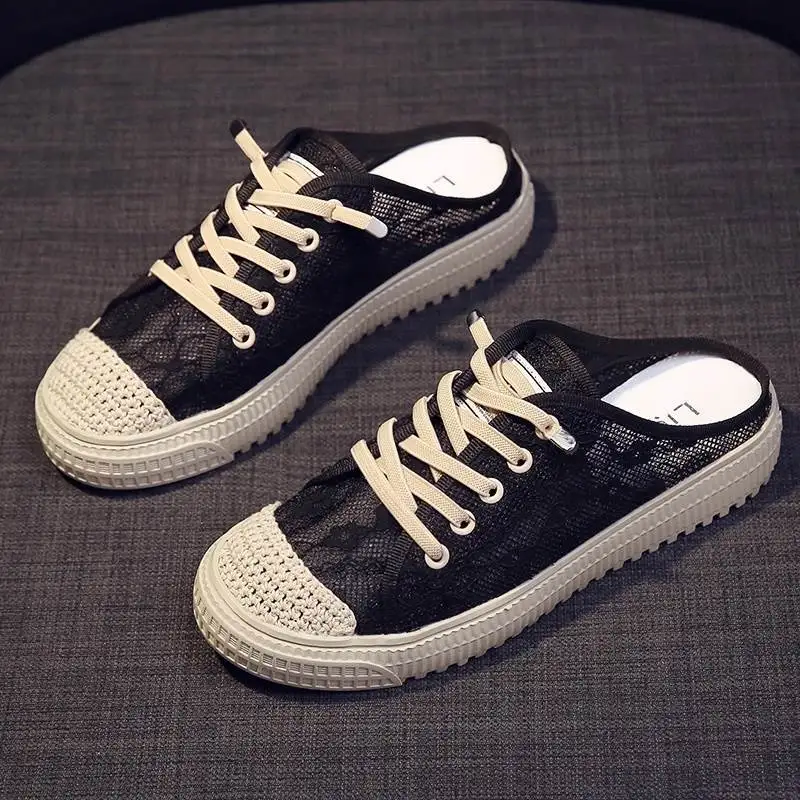 Zapatillas casuales de verano para mujer con diseño de red de pesca, de suela plana y fina, tipo náutica, con puntera cubierta, ligeras y de lujo