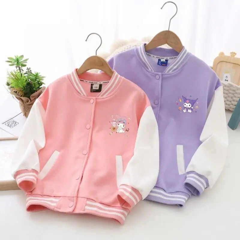 

Sanrio Kuromi детский бейсбольный трикотаж с героями мультфильмов My Melody Kawaii куртка для девочек модное милое пальто для отдыха весенне-осенняя одежда новая