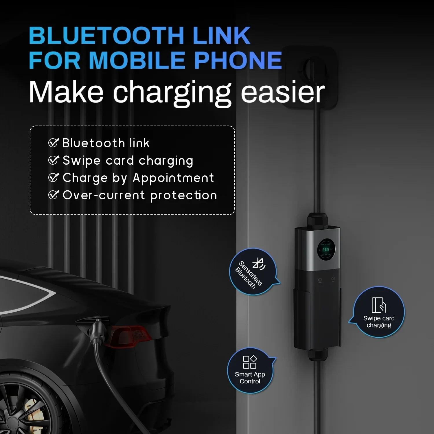 QIAO Tragbares EV-Ladegerät für zu Hause, 16 A, 32 A, 3,5 kW, 7,3 kW, 22 kW, 3-Phasen-Typ, 1 Typ 2 Auto-Schnellladestecker zum Stecker-Ladegerät für