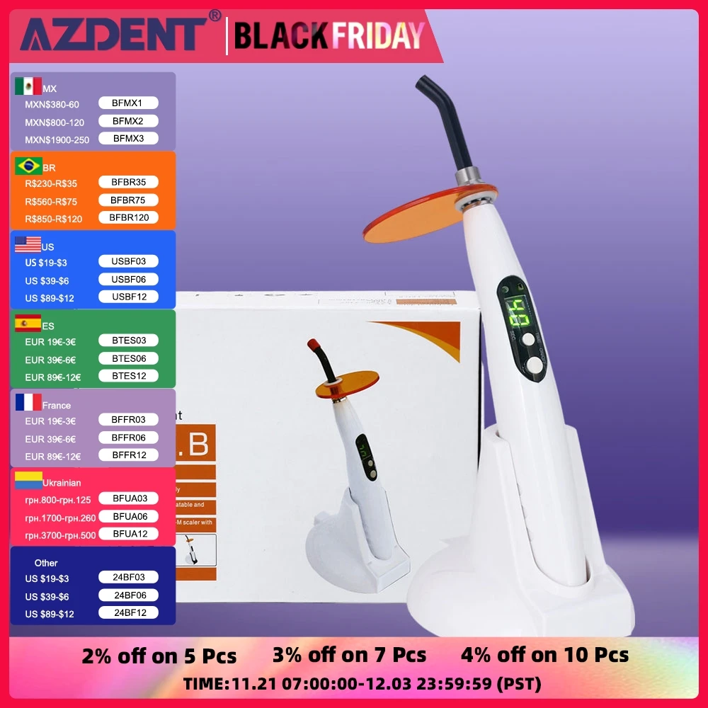 AZDENT Dental Wireless Curing Light Dentist Cordless LED Lamp Output Intensity 1200-1500mw/cm²