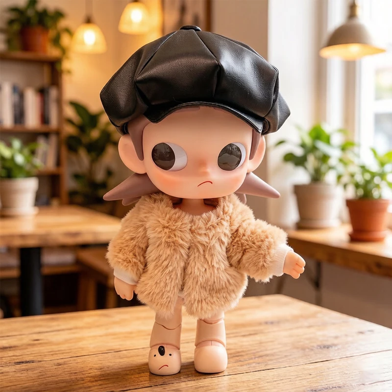 

Кожаная восьмиугольная кепка для 20-сантиметровой хлопковой плюшевой куклы, модный аксессуар для куклы Zsiga с красной клетчатой отделкой по краю.