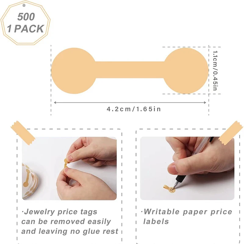 500Pcs/Roll Portable Jewelry Price Tag Brown Self Adhesive Barbell Stickers DIY Necklace Tool Ring Bracelet Exhibitor Packaging