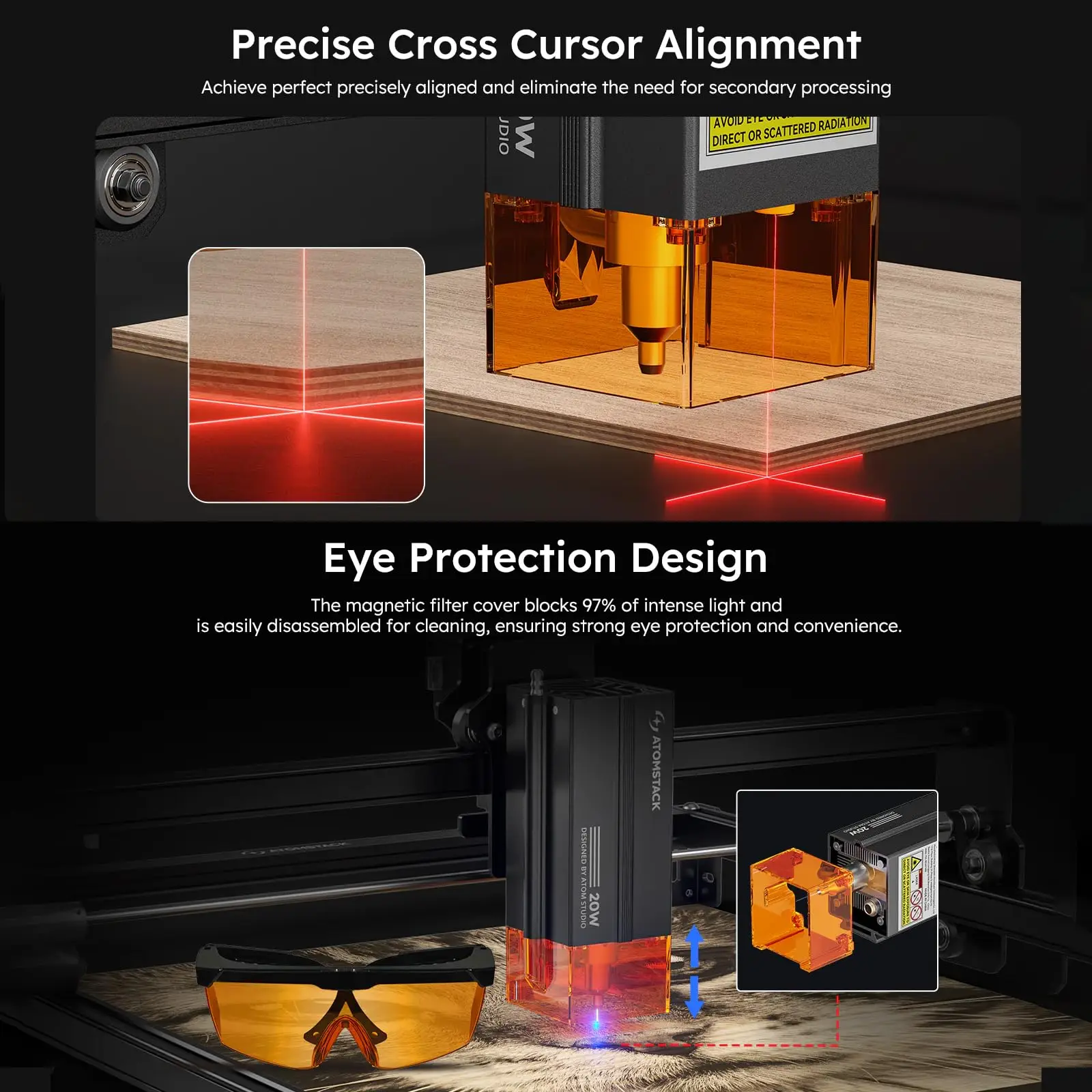 ATOMSTACK 20W Laser Engraving Machine A20 PRO V2 Cutter with F60 60/min Air Pump High Precision Engraver for Personalised Gifts view 6
