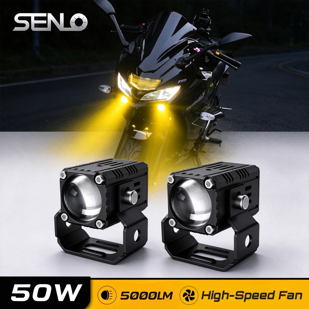 Senlo X1 Plus Bi LED projector lens Work light mini Driving Light lampu tembak motor dual color Auxiliary Motorcycle headlights