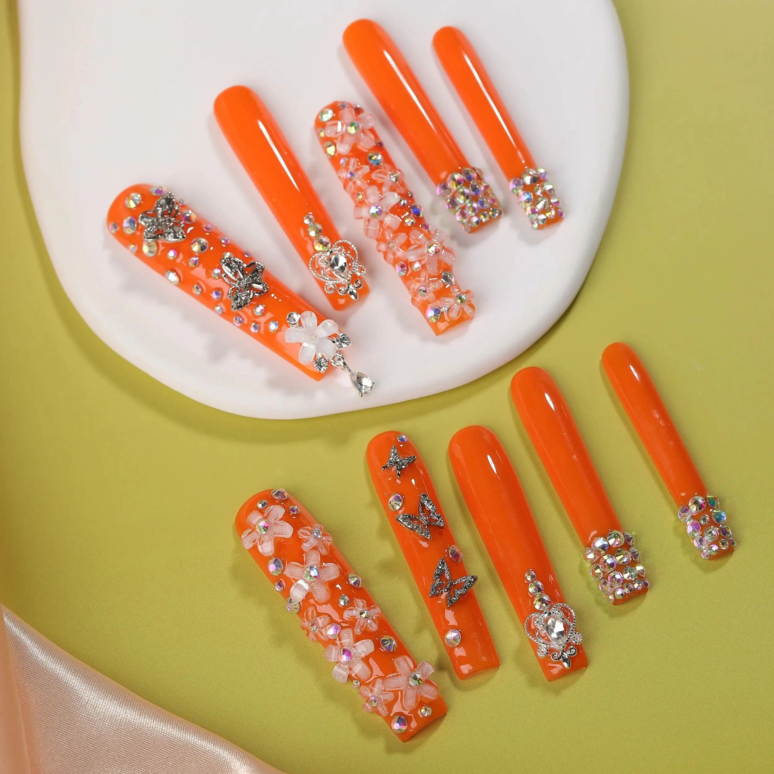 رقعة أظافر مزيفة للنساء ، زهرة ثلاثية الأبعاد ، فراشة ، ماس ، حلم ، برتقالي ، فتاة جميلة ، قوس ، خرافية ، هدية ، 10: 10000