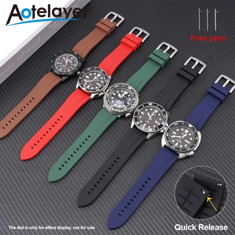 

20mm 22mm 24mm Quick Release Soft Silicone Strap Men Women Waterproof Unisex Wristwatch Band Flat Interface Universal Bracelet