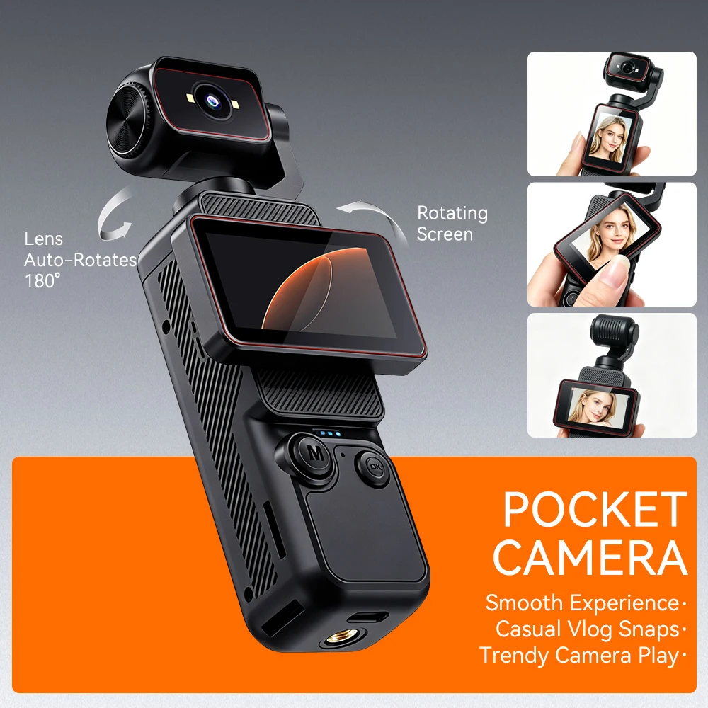 Handheld Pocket Camera 1080P Vlogging 180° Rotating Lens And Flip Screen WiFi APP Control Portable Video Recording