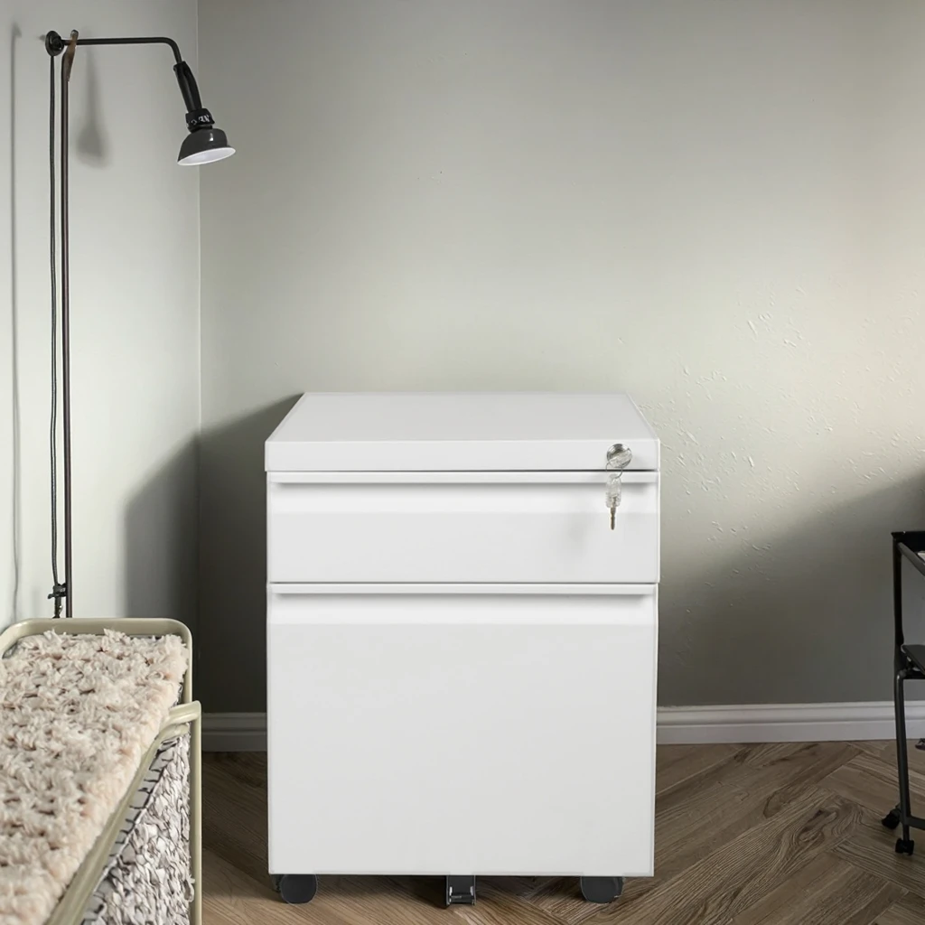 2 drawer mobile base locker heavy duty steel gooseneck filing home office gym lockable