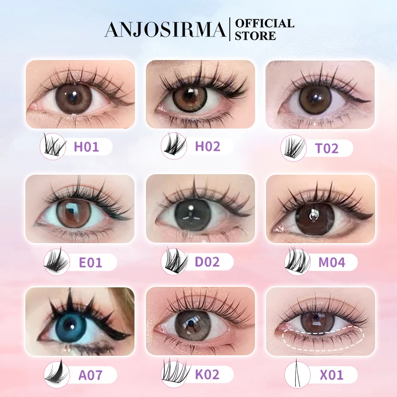 ANJOSIRMA 10 righe Set di Extension ciglia fai da te Natural Soft Cluster ciglia finte C/D Curl Anime ciglia beauty eye lashes