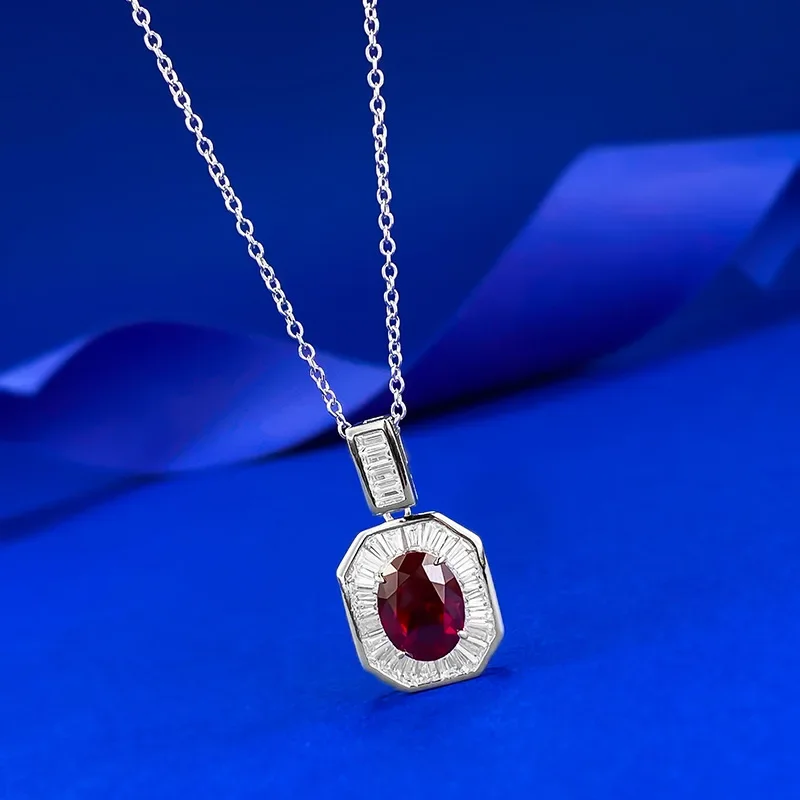 Apaison 925 Sterling Silver Sparkling 7*9 mm Oval Ruby Pendants Necklaces For Woman Wedding Party Female Jewelry Gift