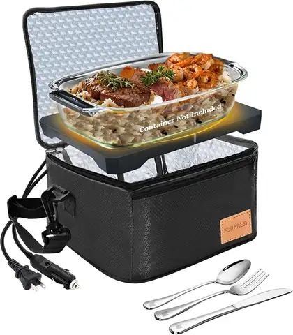 Heated Lunch Box 80W Stainless Steel Portable Food Warmer with Leakproof Lid, Car/Office Use