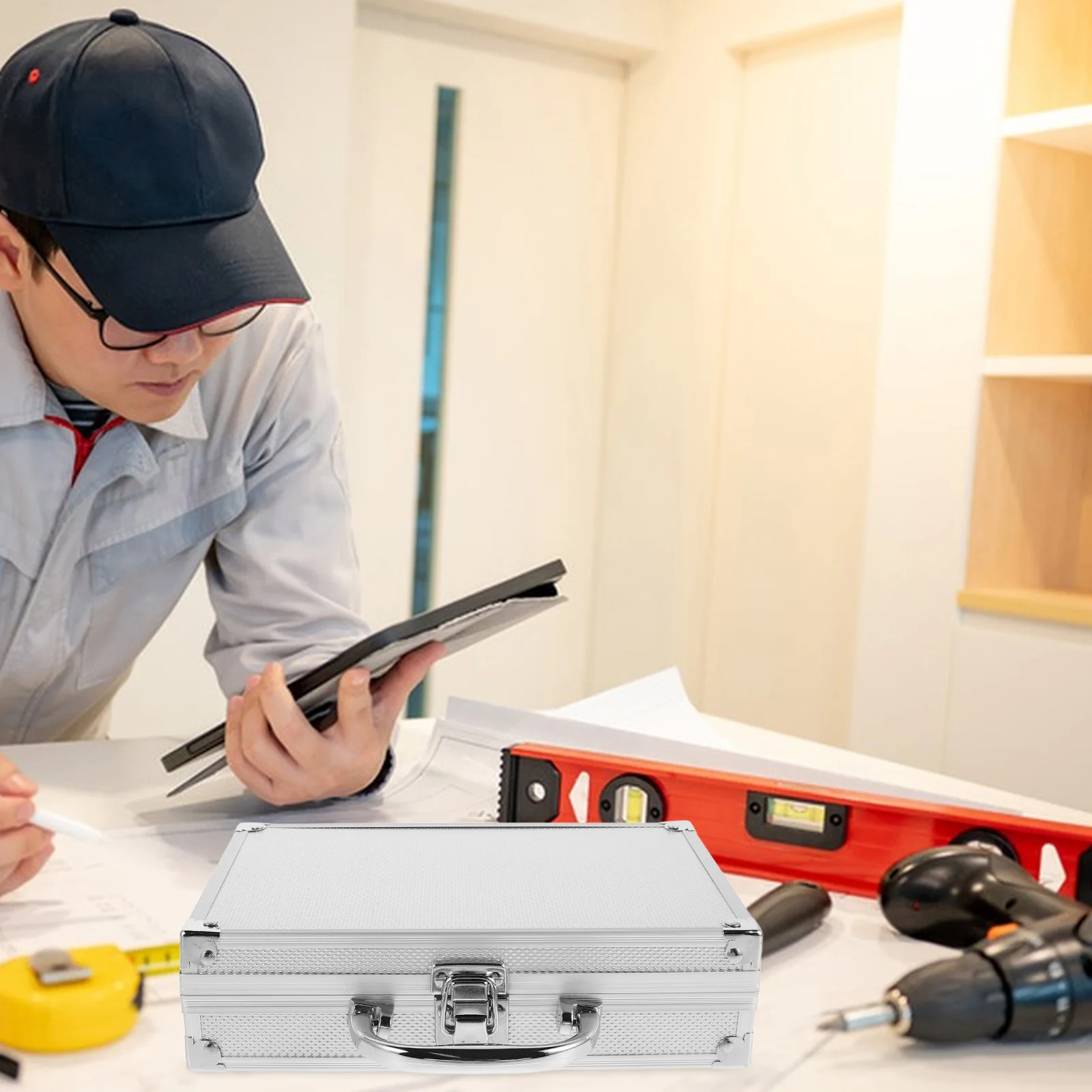 1PCS Aluminum Alloy Flashlight Toolbox Aluminum Case Large Capacity Tool ganizer Metal Briefcase Shockproof Stackable