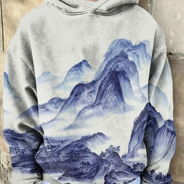 2024 New 3D Digital Landscape Painting Printed Men's Sweatshirt Street Sports and Leisure Hooded Sweatshirt