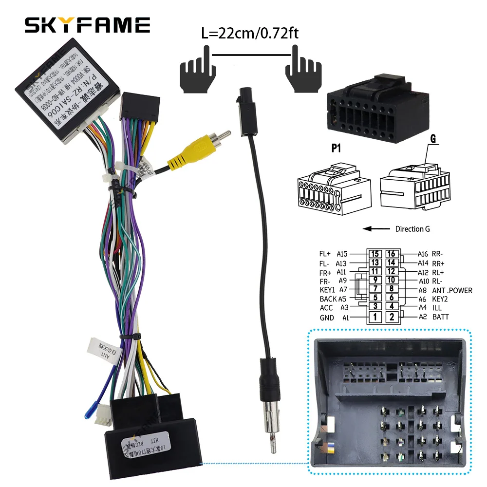 SKYFAME Car Android 16pin Wiring Harness Cable With Canbus Box Adapter Decoder For MG Extender Maxus T60 T70 V80 G50 V90