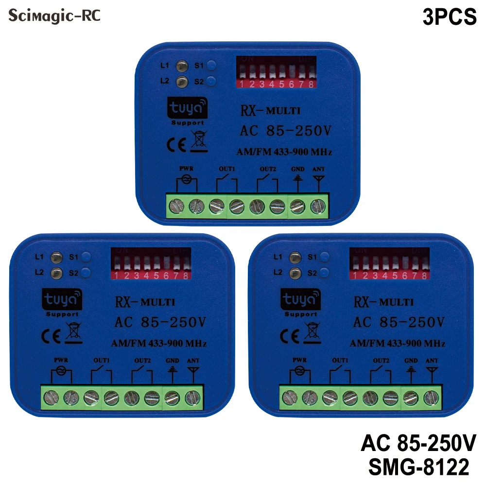 3pcs Tuya WIFI Garage Door Opener Gate Receiver Multi Frequency 300MHz to 868MHz Fixed Rolling Code Remote Control Receiver