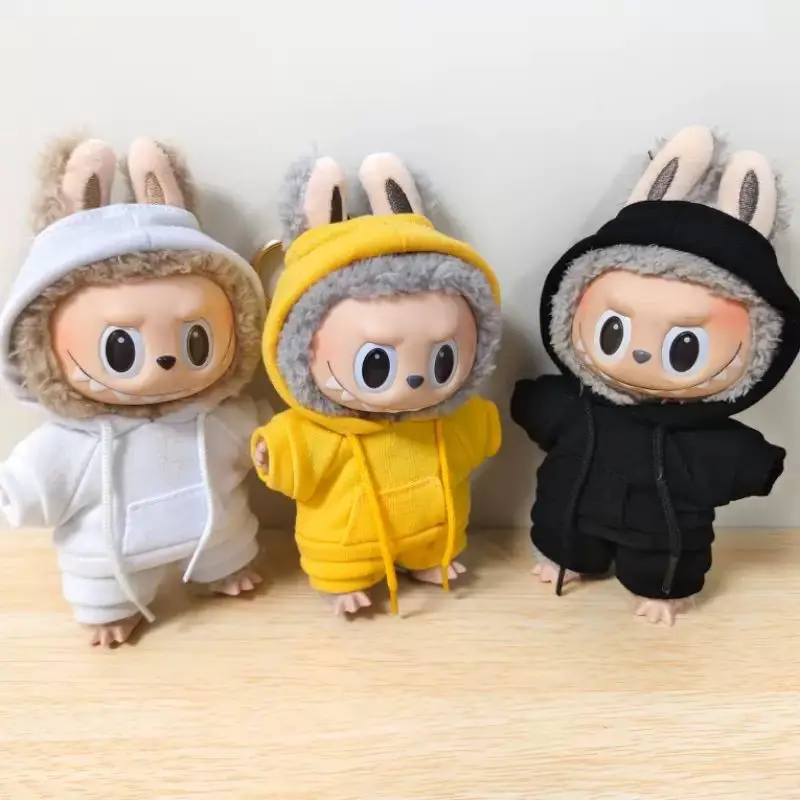 

New Labubu Doll Clothes Set 17cm Solid Color Hoodie Sweatshirt And Pants Diy Doll Outfit Toy Collectors Giftn