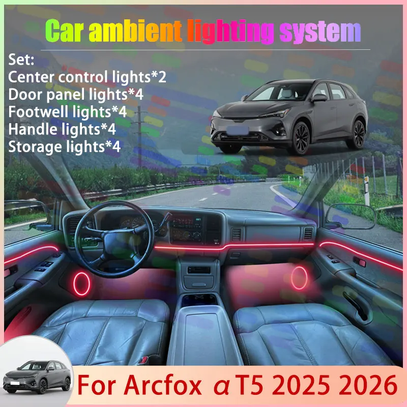

Для Arcfox αT5 2025 2026 2/24 в 1, автомобильная атмосферная лампа, RGB абажур, ансамбль, стример, атмосферный набор, автозапчасти, аксессуары