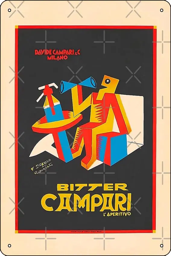 Bitter Campari by Fortunato Depero (1892-1960) Poster Metal Tin Sign Fun Home Art Wall Decor 8x12 Inch