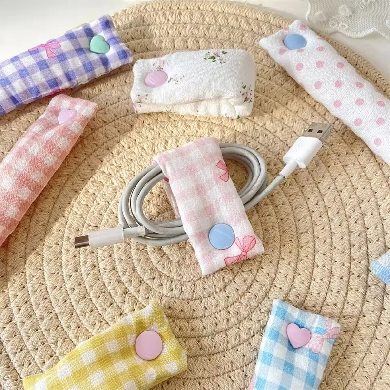 Flower Pattern Data Cable Management Reusable Cloth Data Cable Storage Tape Removable Cute Wire Binding Strap Earphone Cable